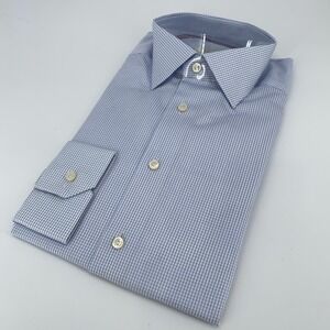 Eton Dress Shirt Men's 15 1/2-39 White Blue Checkered Contemporary Fit Button Up